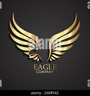 3d golden abstract winged eagle logo Stock Vector