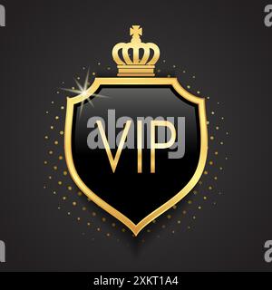 3d glossy golden shield with crown heraldry luxury logo design Stock Vector
