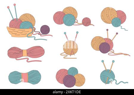 Knitting threads, skeins and balls of thread for knitting Stock Vector
