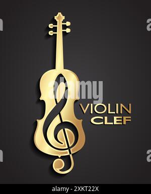3d golden music theme symbol violin clef logo Stock Vector