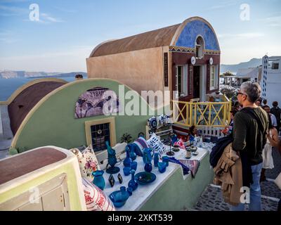 Souvenir Shop in Oia Santorini. Stock Photo