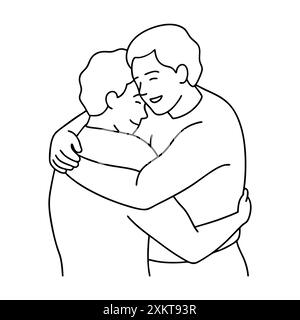 Hugging Friendship Day vector line art Stock Vector