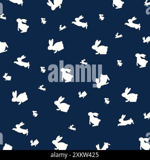 Mid Autumn festival bunny pattern poster, greeting card. Bunny pattern with gold gradient stroke on a navy blue background. Moon festival. Stock Vector