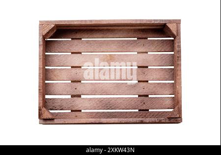 Empty wooden box. Flat lay. Mockup for your items. Isolated on white background Stock Photo