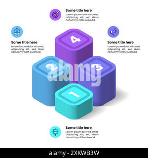 Infographic template with icons and 4 options or steps. Isometric columns. Can be used for workflow layout, diagram, banner, webdesign. Vector illustr Stock Vector