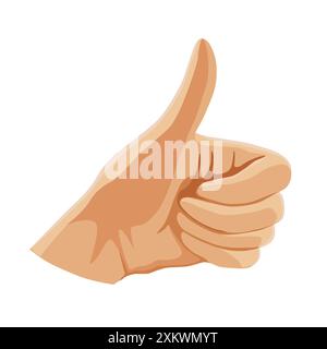 Human hand showing likes. Vector illustration depicts thumbs up gesture in flat style. View of emoji for card, banner, flyer, poster design for left h Stock Vector