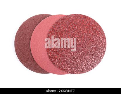 Coarse sandpaper disks isolated on white, top view Stock Photo