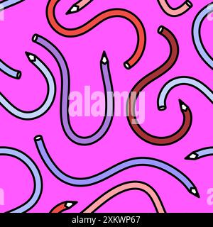 Cartoon pencil seamless school pattern for wrapping paper and fabrics and linens and kids clothes print and kindergarten accessories and notebooks. Hi Stock Photo