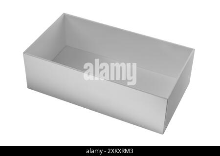 Empty white rectangular cardboard box isolated on white background. Ideal for packaging, shipping, or storage concepts. Stock Photo