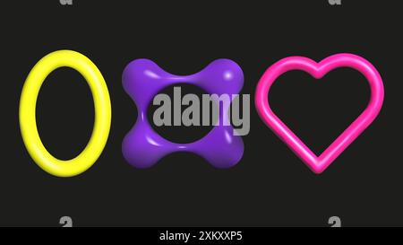 3D plastic elements set isolated abstract shapes. Geometric shapes are bright saturated colors. Vector. Stock Vector