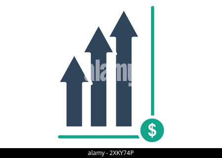 Business growth icon. arrow with dollar. icon related to business start up. solid icon style. business elements vector illustration Stock Vector