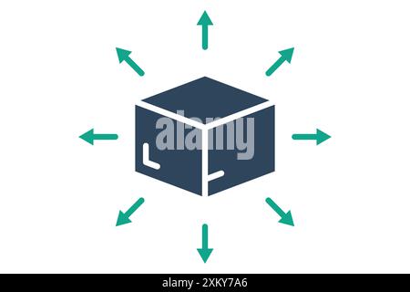 Distribution icon. pack box with arrow. icon related to delivery. solid icon style. business elements vector illustration Stock Vector