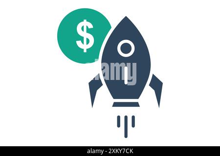 Start icon. rocket with dollar. icon related to business start up. solid icon style. business elements vector illustration Stock Vector