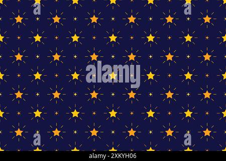Seamless pattern of geometric shining stars on dark background Stock Vector