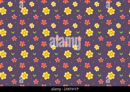 Seamless pattern of flowers in red and yellow colors for background Stock Vector