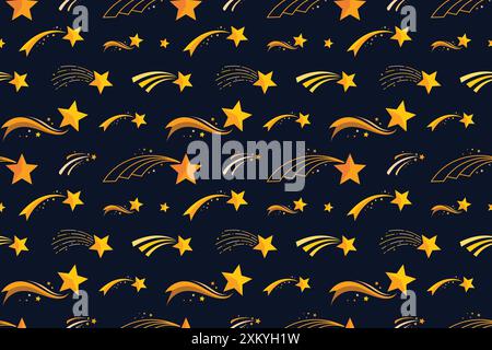Seamless pattern of shooting stars collection on dark background Stock Vector