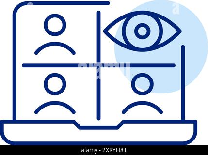 Conference video call and eye symbol. Call safety monitoring, turning on video camera. Pixel perfect, editable stroke icon Stock Vector