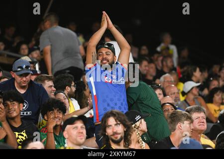 Columbus, Ohio, USA. 24th July, 2024. A Liga MX fan cheers his team on against the MLS All Stars in their match in Columbus, Ohio. Brent Clark/Cal Sport Media/Alamy Live News Stock Photo