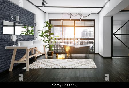 modern loft bathroom design. 3d rendering concept Stock Photo