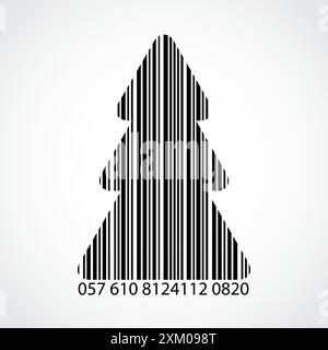 bar code christmas tree, black white vector illustration Stock Vector