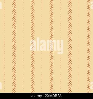 Seamless pattern with vertical orange zigzag stitches and dotted lines on light yellow background Stock Vector