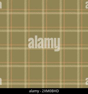 Classic plaid design with intersecting lines in a grid formation. Green background with red and beige diagonal hatching. Stock Vector