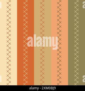 Colourful Vertical striped pattern decorated with cross-shaped stitches Stock Vector