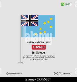 Tuvalu Independence Day Social Media Banner, Editable Vector Design with Flag Stock Vector