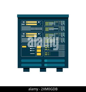 Huge server rack isolated on white background. data storage. cloud storage. computing technology flat illustration. Stock Vector
