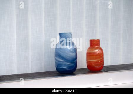 two glass containers made and displayed in the Zwiesel Kristallglas AG, Zwiesel, Lower Bavaria, Germany Stock Photo