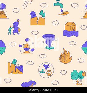 Climate change impact seamless pattern. Natural disasters, global warming. Vector illustration. Stock Vector