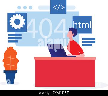 Flat illustration of developer coding programming language. programming and engineering development. Stock Vector