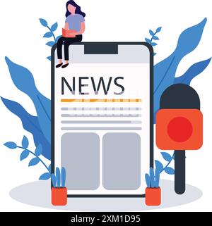 Flat illustration of concept of mass media. news banners for websites, press mass media concept. Stock Vector