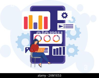 Flat illustration of female website designer designing web page design for website and mobile site development. effective website template design. Stock Vector