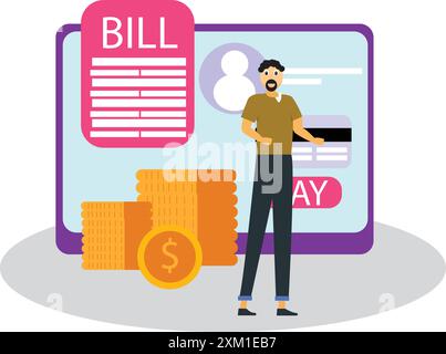 Flat illustration of man paying online bill payment. bill payment concept. Stock Vector
