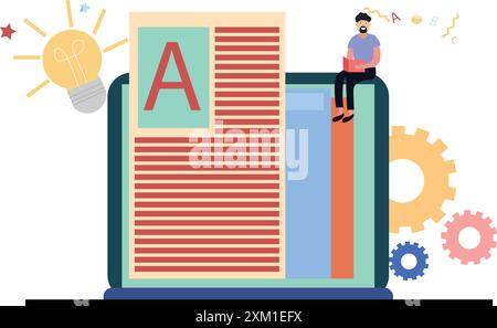 Flat illustration of student studying online on laptop. online education concept. Stock Vector