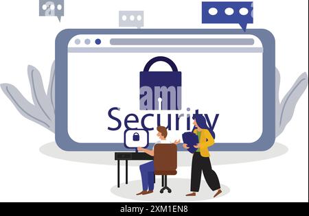 Vector illustration of man showing security software concept. Stock Vector