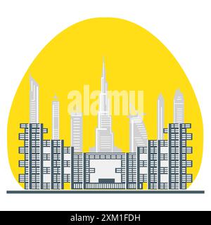 United Arab Emirates skyscrapers silhouette. Dubai buildings, hotels and symbol vector illustration. Dubai city skyline. Towers and landmarks cityscap Stock Vector