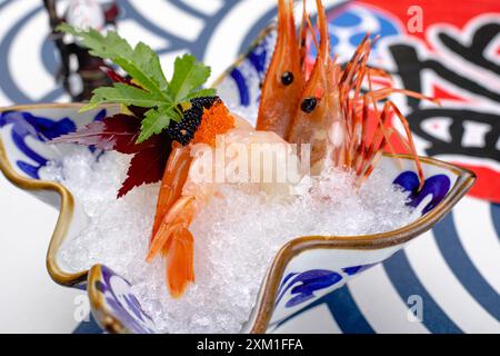 Fresh sweet shrimp sashimi caught in Hokkaido, Japan Stock Photo