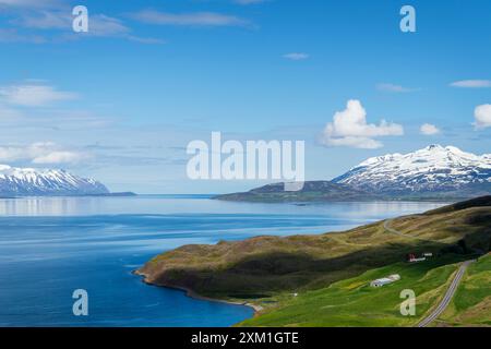 View on an icelandic fjord, sunny landscape in the North of Iceland Stock Photo