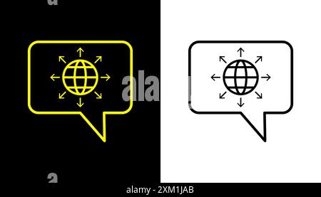 Dialogue icon, globe line icon. Earth globe in quote frame icon. Stock Vector