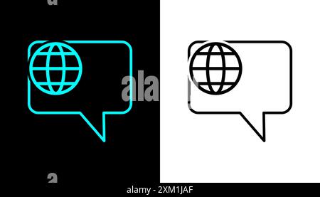 Dialogue icon, globe line icon. Earth globe in quote frame icon. Stock Vector