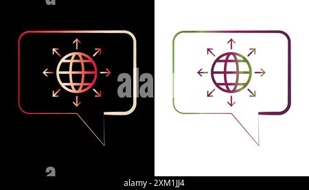 Dialogue icon, globe line icon. Earth globe in quote frame icon. Stock Vector