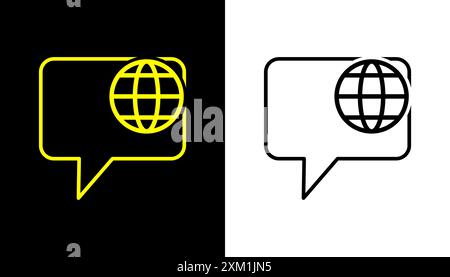 Dialogue icon, globe line icon. Earth globe in quote frame icon. Stock Vector