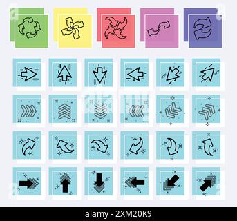 Arrow and cursor icons, different shapes simple arrows direction Stock Vector