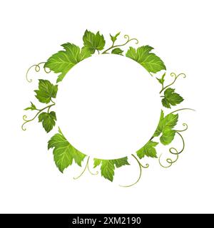 Isolated Watercolor wreath of grape leaves and tendrils with text frame for wedding invitation, greeting card, menu, label for wine and wine vinegar Stock Photo