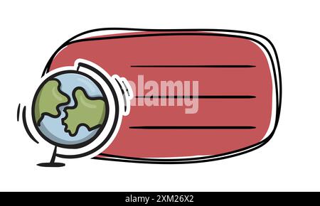 Bright school sticker with a globe and space for text. Simple vector label for notebook, textbook, diary Stock Vector