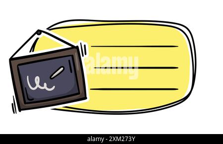 Bright school sticker with blackboard and chalk and place for text. Simple vector label for notebook, textbook, diary Stock Vector