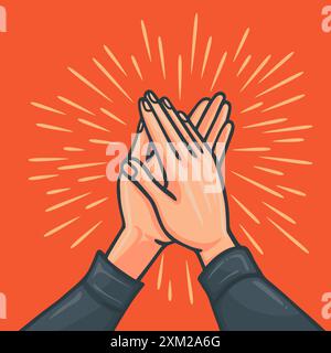 Flat Cartoon Hands Clapping. Man Applauding to Congratulate on Job Success. Cheering and Ovation Vector Concept Illustration for Celebration Stock Vector