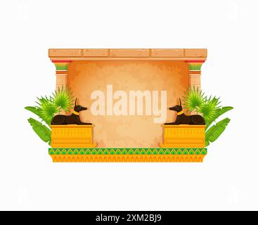 Arcade game frame, ancient Egypt. Vintage Egyptian stone wall. Cartoon vector historical quiz, gui puzzle asset. Past civilization construction backgr Stock Vector